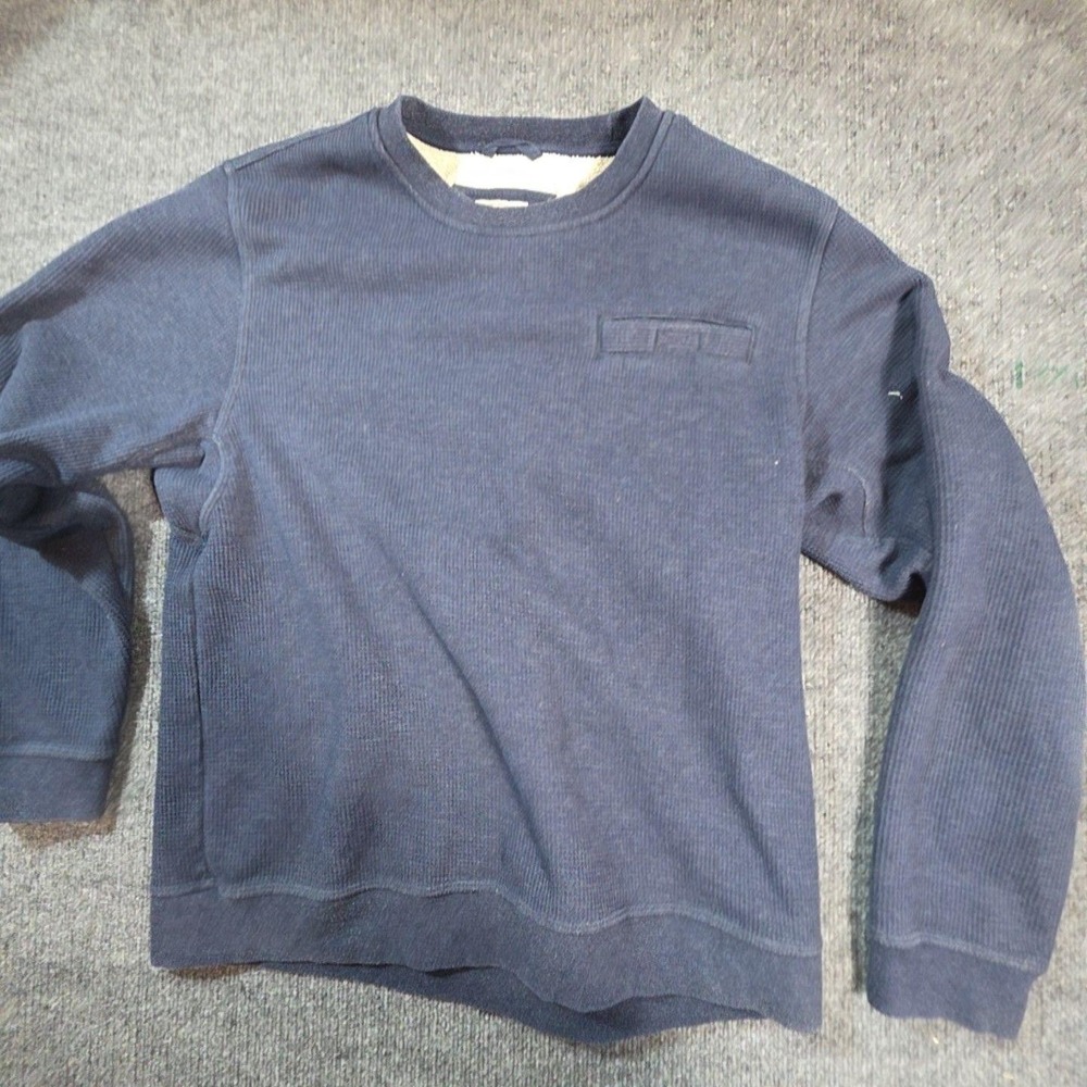 LL Bean Sweatshirt Mens Large Blue Fleece Lined Thermal Waffle Crewneck 510405